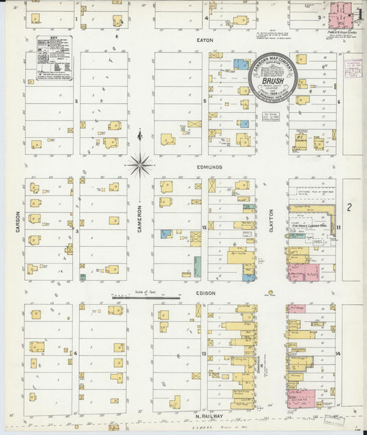 Sanborn Fire Insurance Map from Brush, Morgan County, Colorado (1904), Sheet #0001 - Historic Sanborn Fire Insurance Map Print, vintage old map wall art, antique decor, genealogy gift, Colorado Colorado map