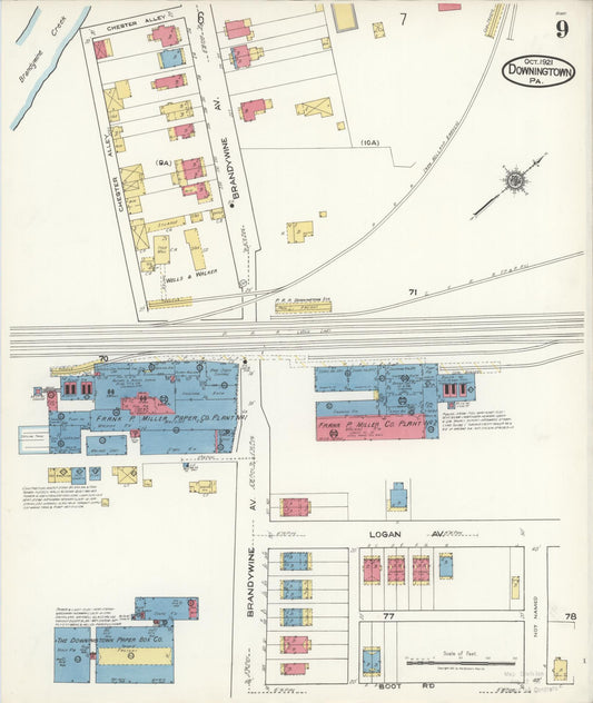 Sanborn Fire Insurance Map from Downingtown, Chester County, Pennsylvania (1921), Sheet #0009 - Historic Sanborn Fire Insurance Map Print, vintage old map wall art, antique decor, genealogy gift, Pennsylvania Pennsylvania map