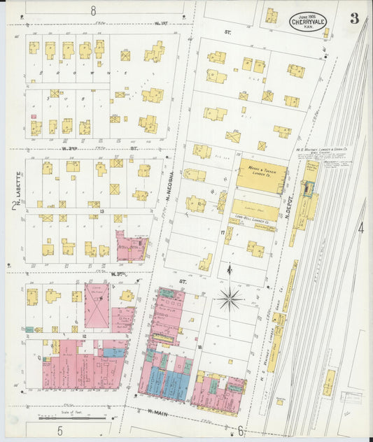 Sanborn Fire Insurance Map from Cherryvale, Montgomery County, Kansas (1905), Sheet #0003 - Historic Sanborn Fire Insurance Map Print, vintage old map wall art, antique decor, genealogy gift, Kansas Kansas map