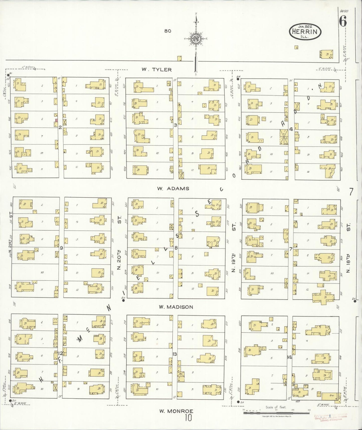 Sanborn Fire Insurance Map from Herrin, Williamson County, Illinois (1922), Sheet #0006 - Complete Map Set gallery image, historic Sanborn map, vintage wall art, Illinois Illinois