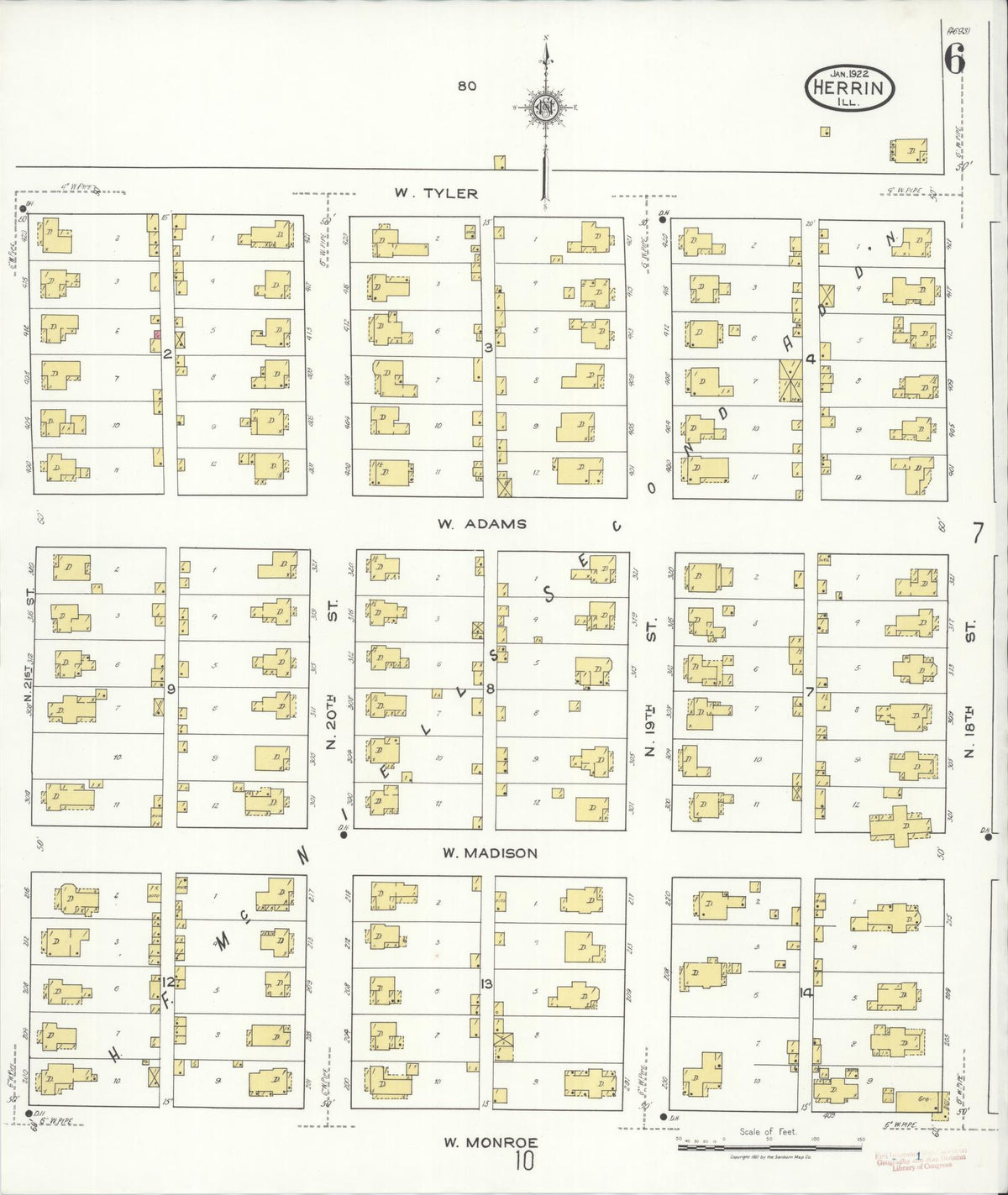 Sanborn Fire Insurance Map from Herrin, Williamson County, Illinois (1922), Sheet #0006 - Complete Map Set gallery image, historic Sanborn map, vintage wall art, Illinois Illinois