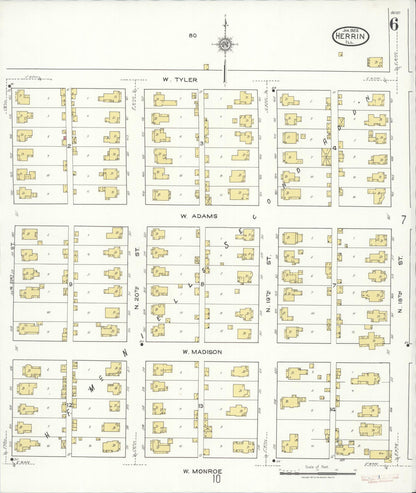 Sanborn Fire Insurance Map from Herrin, Williamson County, Illinois (1922), Sheet #0006 - Complete Map Set gallery image, historic Sanborn map, vintage wall art, Illinois Illinois