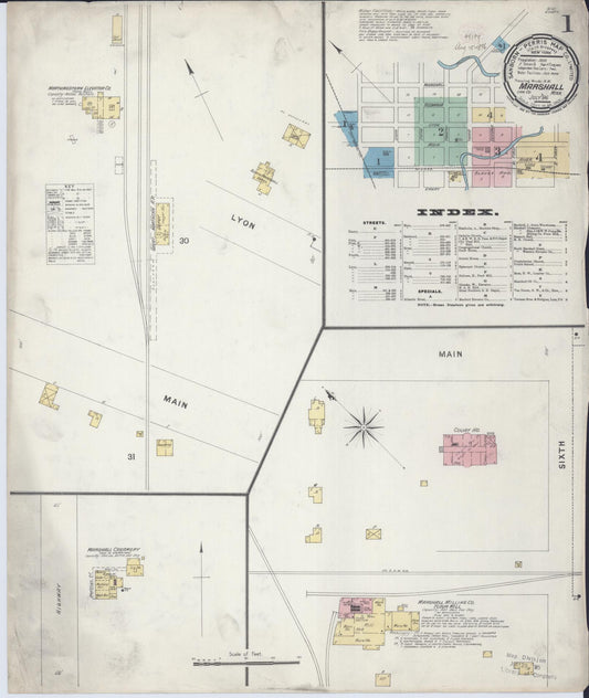 Sanborn Fire Insurance Map from Marshall, Lyon County, Minnesota (1896), Sheet #0001 - Complete Map Set gallery image, historic Sanborn map, vintage wall art, Minnesota Minnesota