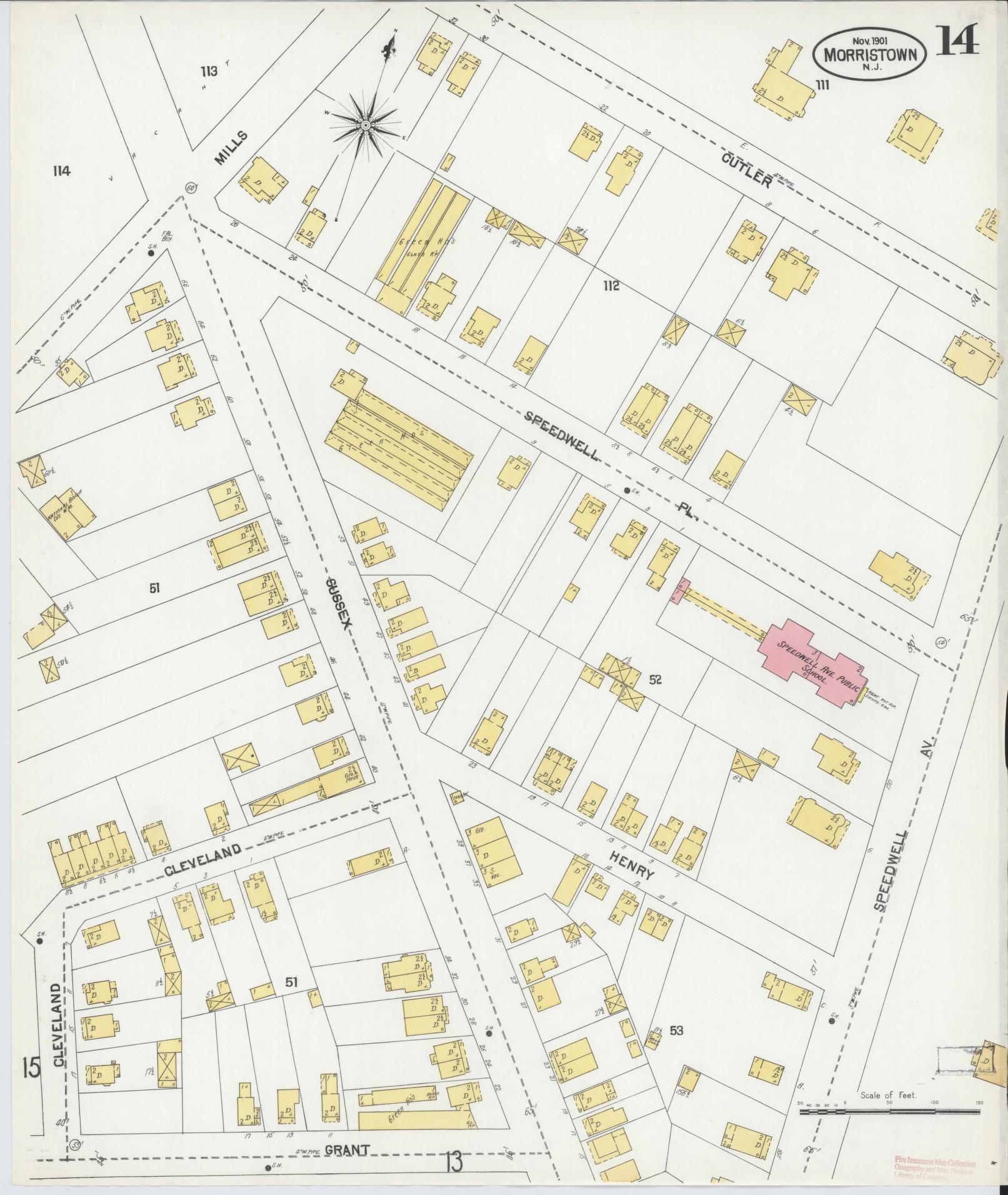 Sanborn Fire Insurance Map from Morristown, Morris County, New Jersey (1901), Sheet #0014 - Complete Map Set gallery image, historic Sanborn map, vintage wall art, New Jersey New Jersey