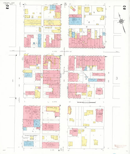 Sanborn Fire Insurance Map from Sheldon, O'Brien County, Iowa (1933), Sheet #0002 - Historic Sanborn Fire Insurance Map Print, vintage old map wall art