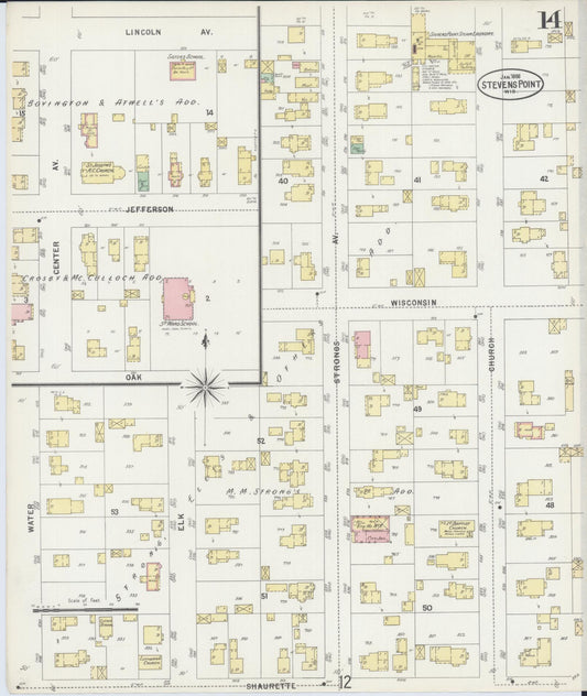 Sanborn Fire Insurance Map from Stevens Point, Portage County, Wisconsin (1898), Sheet #0014 - Historic Sanborn Fire Insurance Map Print, vintage old map wall art, antique decor, genealogy gift, Wisconsin Wisconsin map
