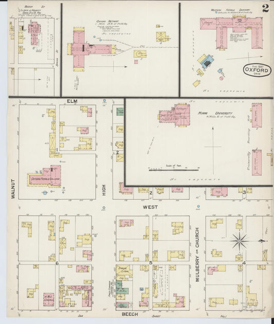 Sanborn Fire Insurance Map from Oxford, Butler County, Ohio (1887), Sheet #0002 - Historic Sanborn Fire Insurance Map Print, vintage old map wall art, antique decor, genealogy gift, Ohio Ohio map