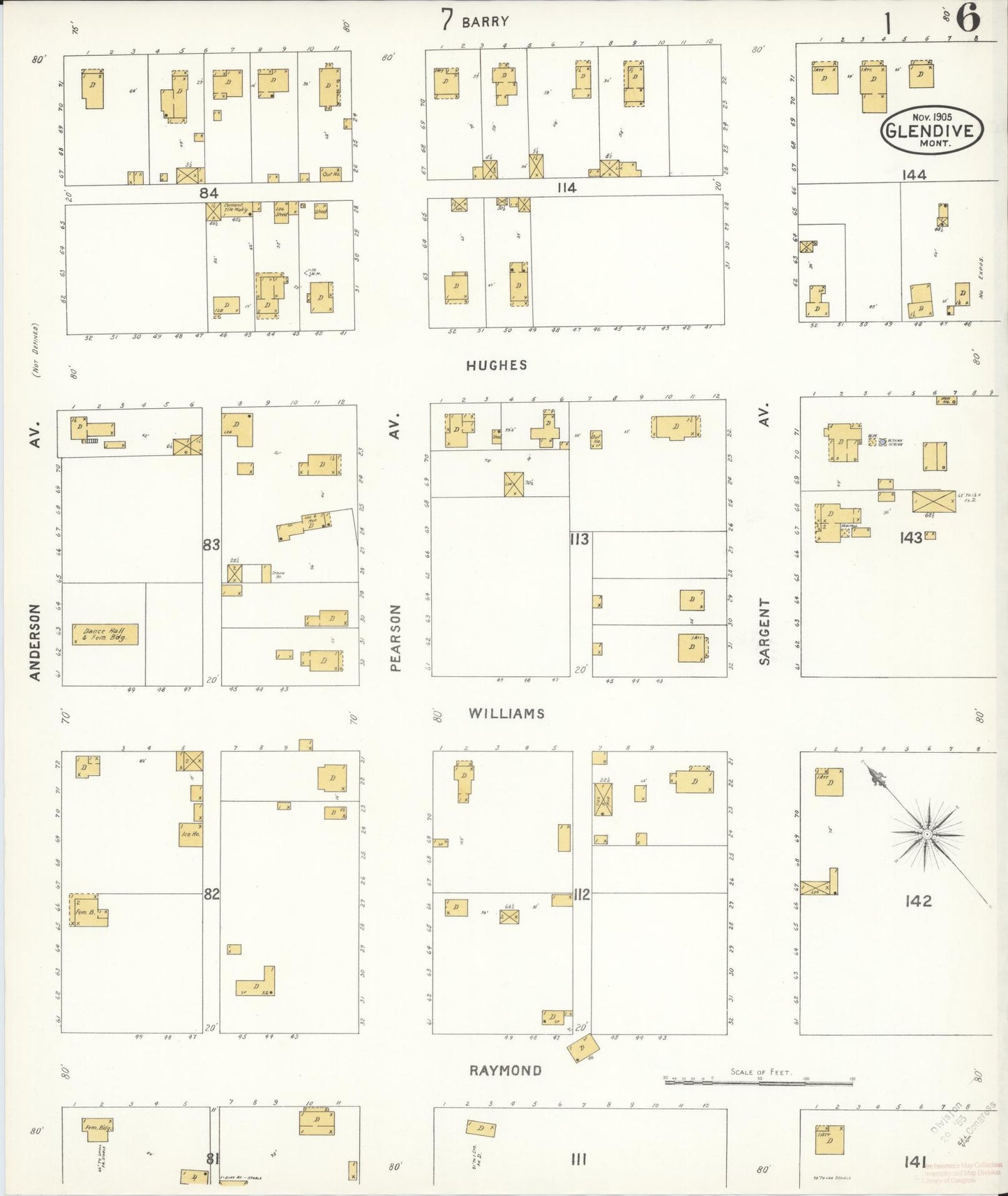 Sanborn Fire Insurance Map from Glendive, Dawson County, Montana (1905), Sheet #0006 - Complete Map Set gallery image, historic Sanborn map, vintage wall art, Montana Montana