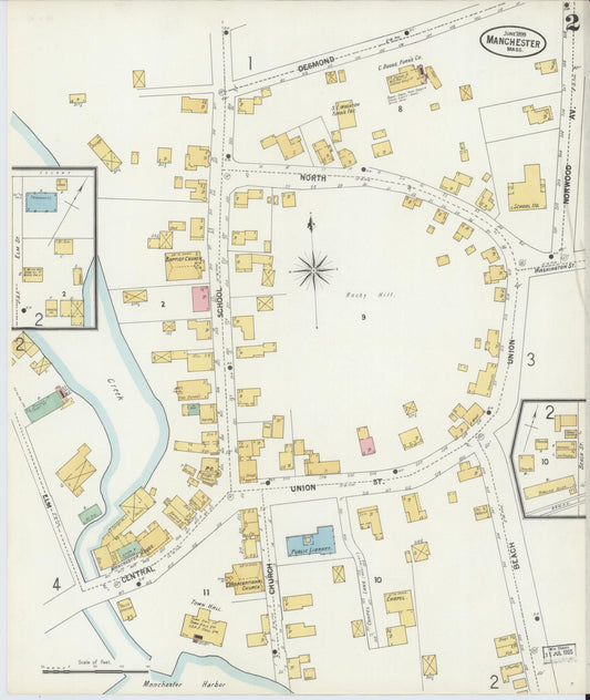 Sanborn Fire Insurance Map from Manchester, Essex County, Massachusetts (1899), Sheet #0002 - Historic Sanborn Fire Insurance Map Print, vintage old map wall art, antique decor, genealogy gift, Massachusetts Massachusetts map