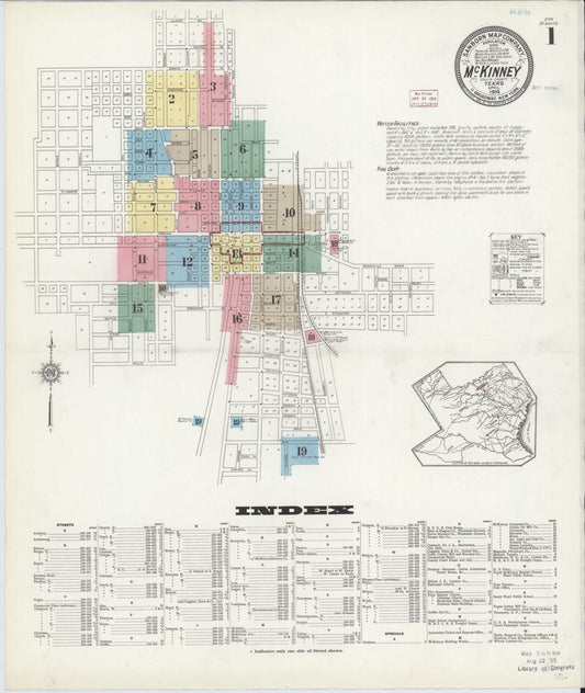 Sanborn Fire Insurance Map from McKinney, Collin County, Texas (1914), Sheet #0001 - Historic Sanborn Fire Insurance Map Print, vintage old map wall art, antique decor, genealogy gift, Texas Texas map