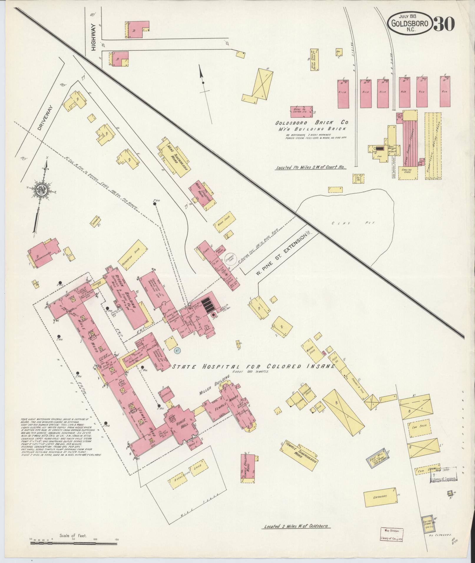 Sanborn Fire Insurance Map from Goldsboro, Wayne County, North Carolina (1913), Sheet #0030 - Complete Map Set gallery image, historic Sanborn map, vintage wall art, North Carolina North Carolina