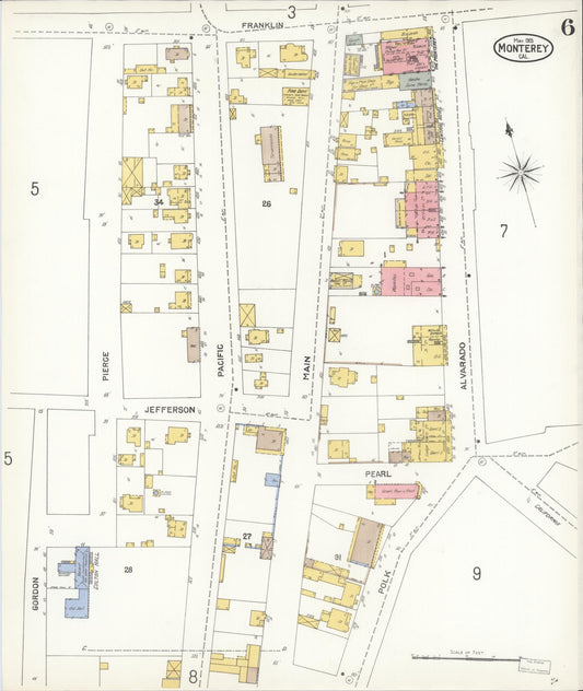 Sanborn Fire Insurance Map from Monterey, Monterey County, California (1905), Sheet #0006 - Historic Sanborn Fire Insurance Map Print, vintage old map wall art, antique decor, genealogy gift, California California map
