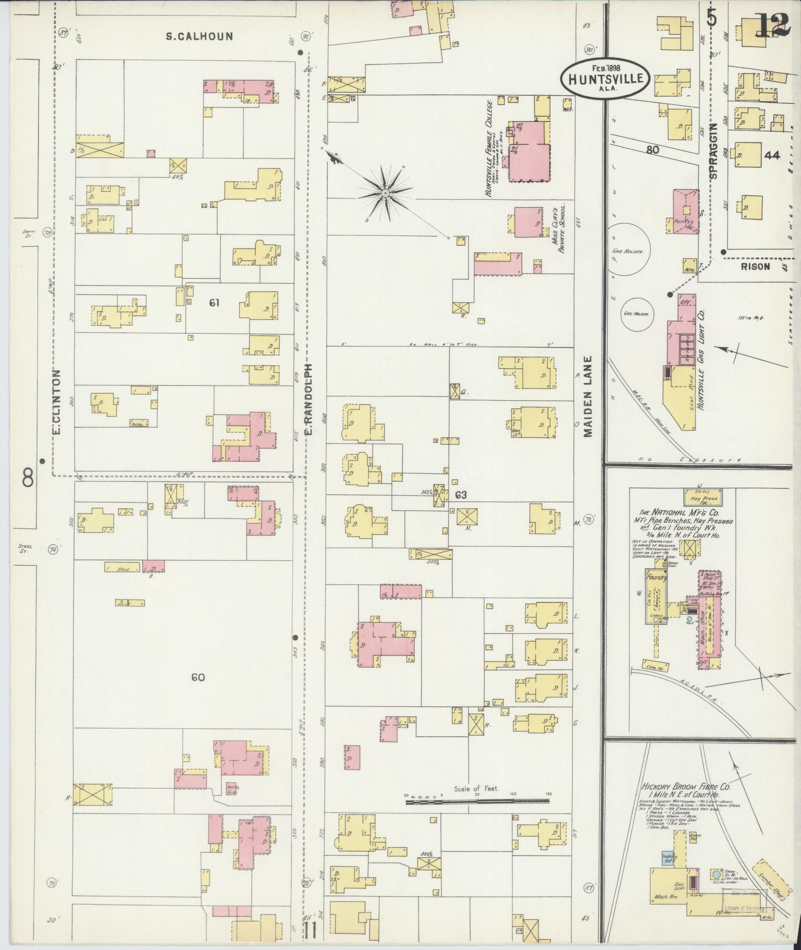 Sanborn Fire Insurance Map from Huntsville, Madison County, Alabama (1898), Sheet #0012 - Complete Map Set gallery image, historic Sanborn map, vintage wall art, Alabama Alabama