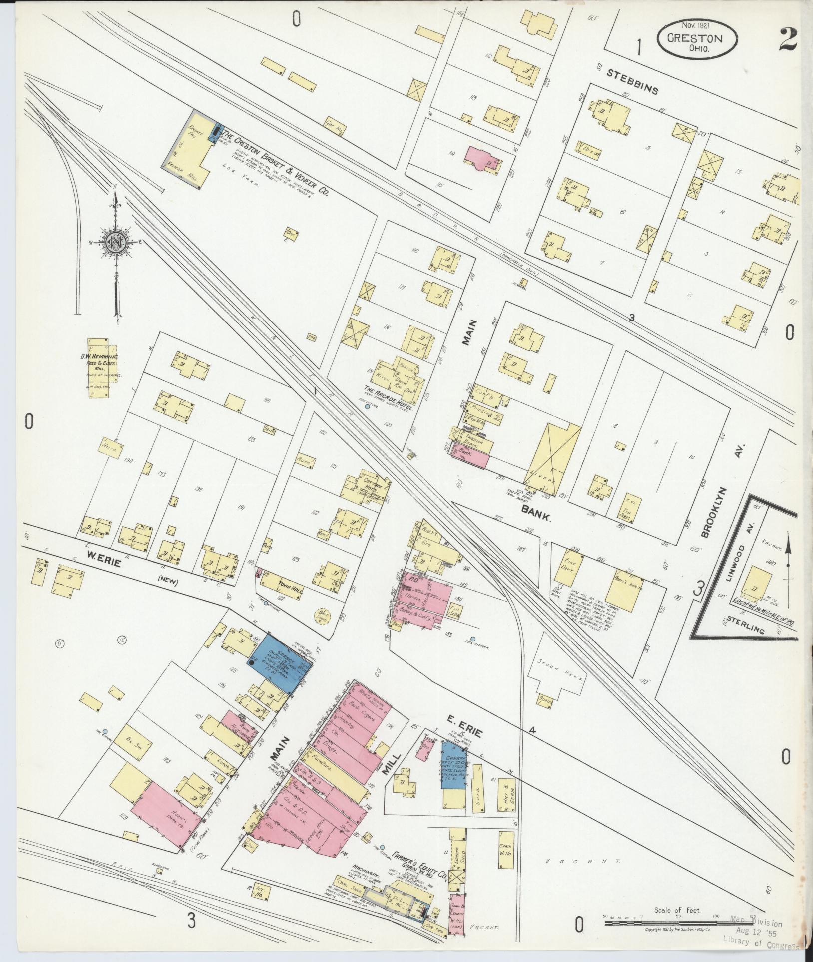 Sanborn Fire Insurance Map from Creston, Wayne County, Ohio (1921), Sheet #0002 - Historic Sanborn Fire Insurance Map Print, vintage old map wall art, antique decor, genealogy gift, Ohio Ohio map