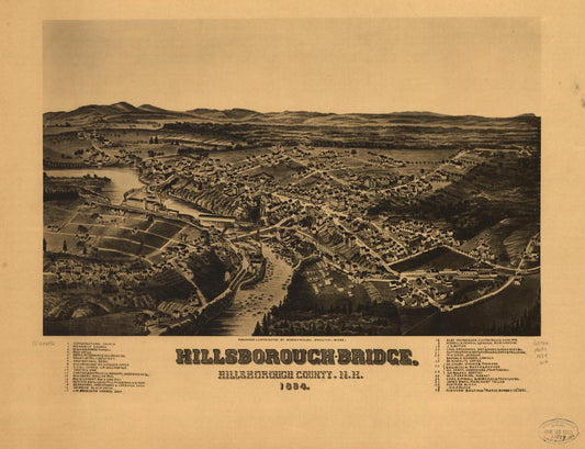 Hillsborough-Bridge, Hillsborough County, N.H. 1884. (1884) – Historic Bird’s-Eye View Panorama Print
