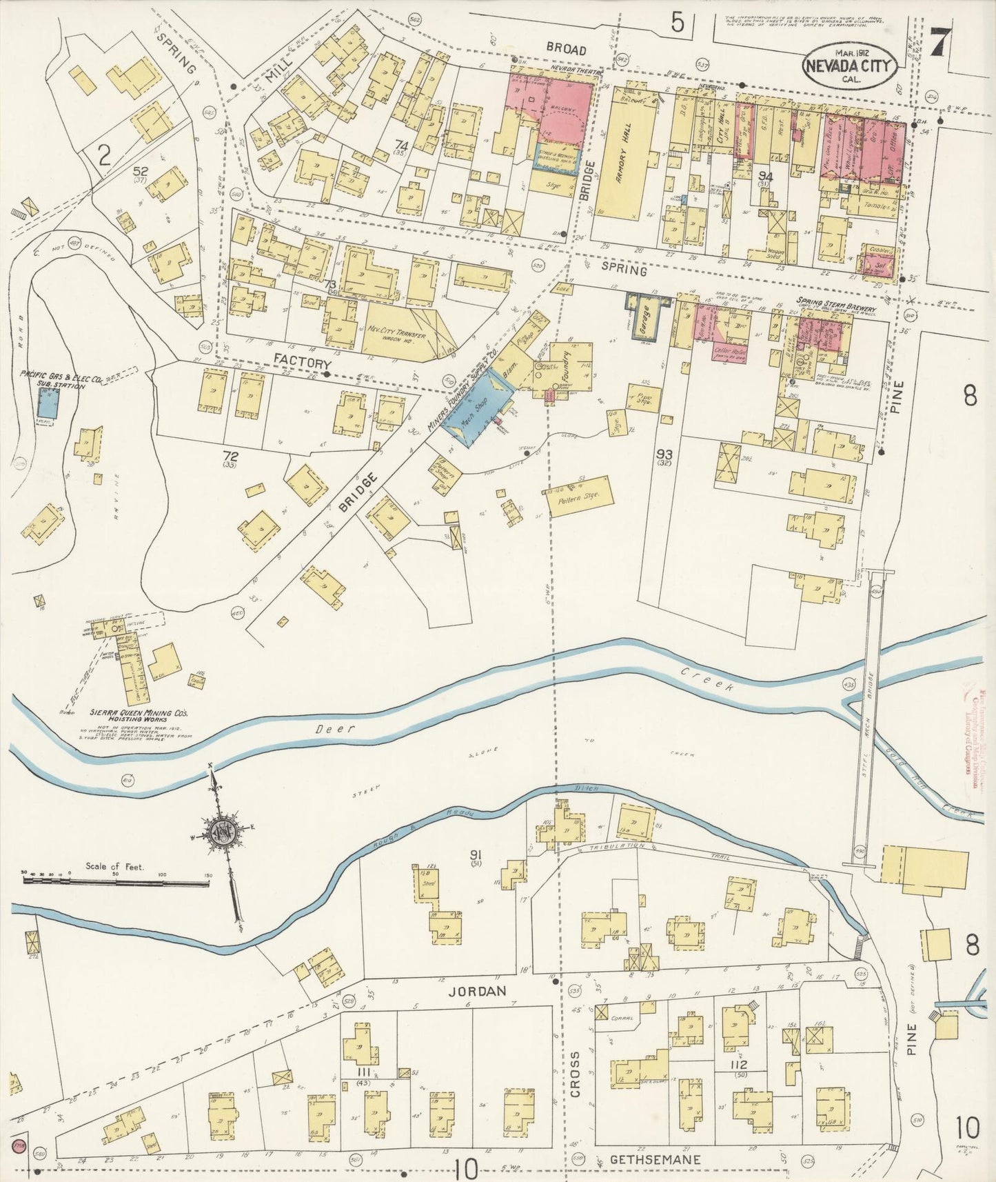 Sanborn Fire Insurance Map from Nevada City, Nevada County, California (1912), Sheet #0007 - Complete Map Set gallery image, historic Sanborn map, vintage wall art, Nevada City Nevada