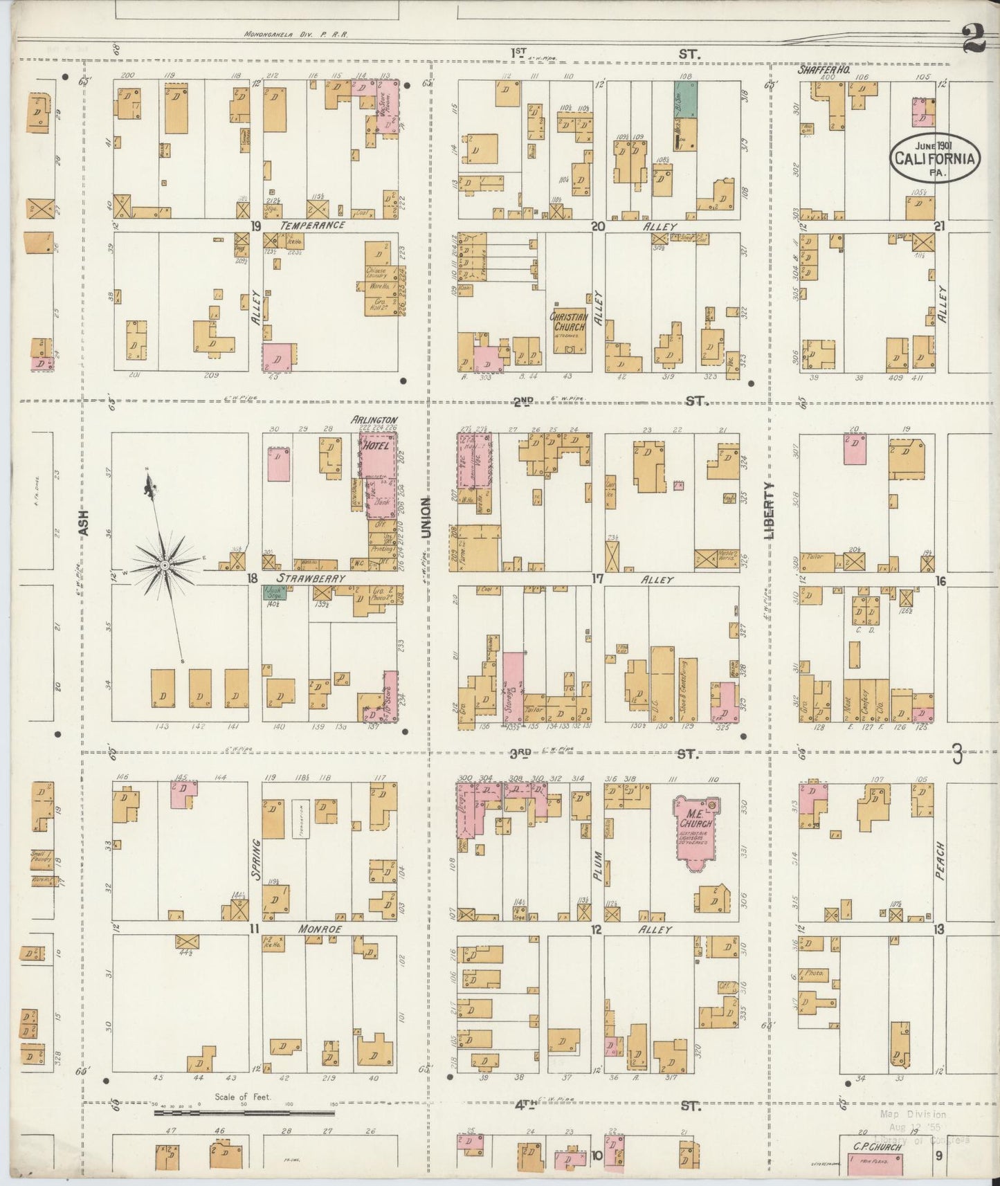 Sanborn Fire Insurance Map from California, Washington County, Pennsylvania (1901), Sheet #0002 - Complete Map Set gallery image, historic Sanborn map, vintage wall art, California California