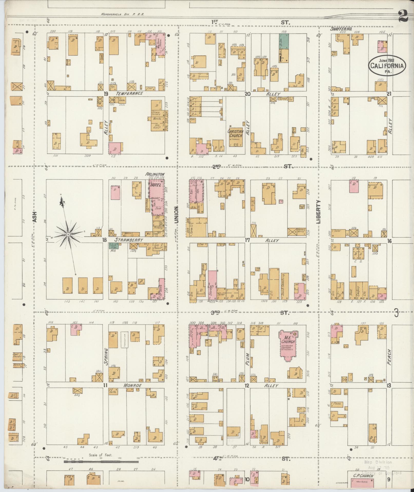 Sanborn Fire Insurance Map from California, Washington County, Pennsylvania (1901), Sheet #0002 - Complete Map Set gallery image, historic Sanborn map, vintage wall art, California California
