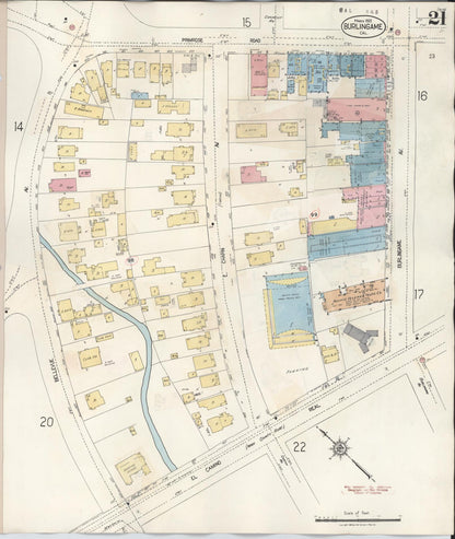 Sanborn Fire Insurance Map from Burlingame, San Mateo County, California (1949), Sheet #0021 - Historic Sanborn Fire Insurance Map Print, vintage old map wall art, antique decor, genealogy gift, California California map