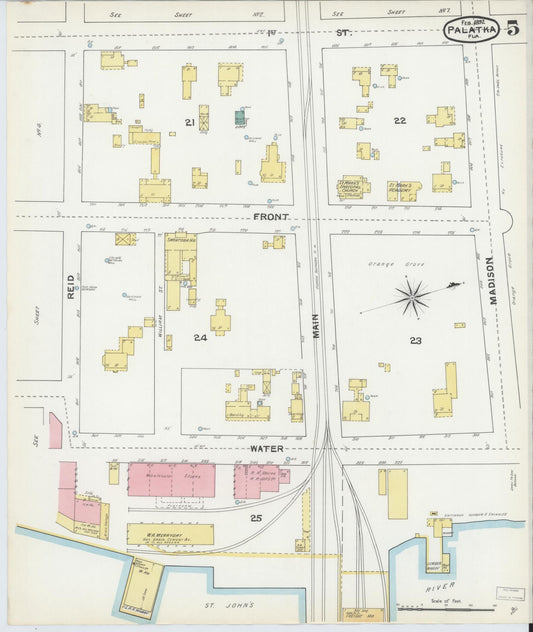 Sanborn Fire Insurance Map from Palatka, Putnam County, Florida (1892), Sheet #0005 - Historic Sanborn Fire Insurance Map Print, vintage old map wall art, antique decor, genealogy gift, Florida Florida map