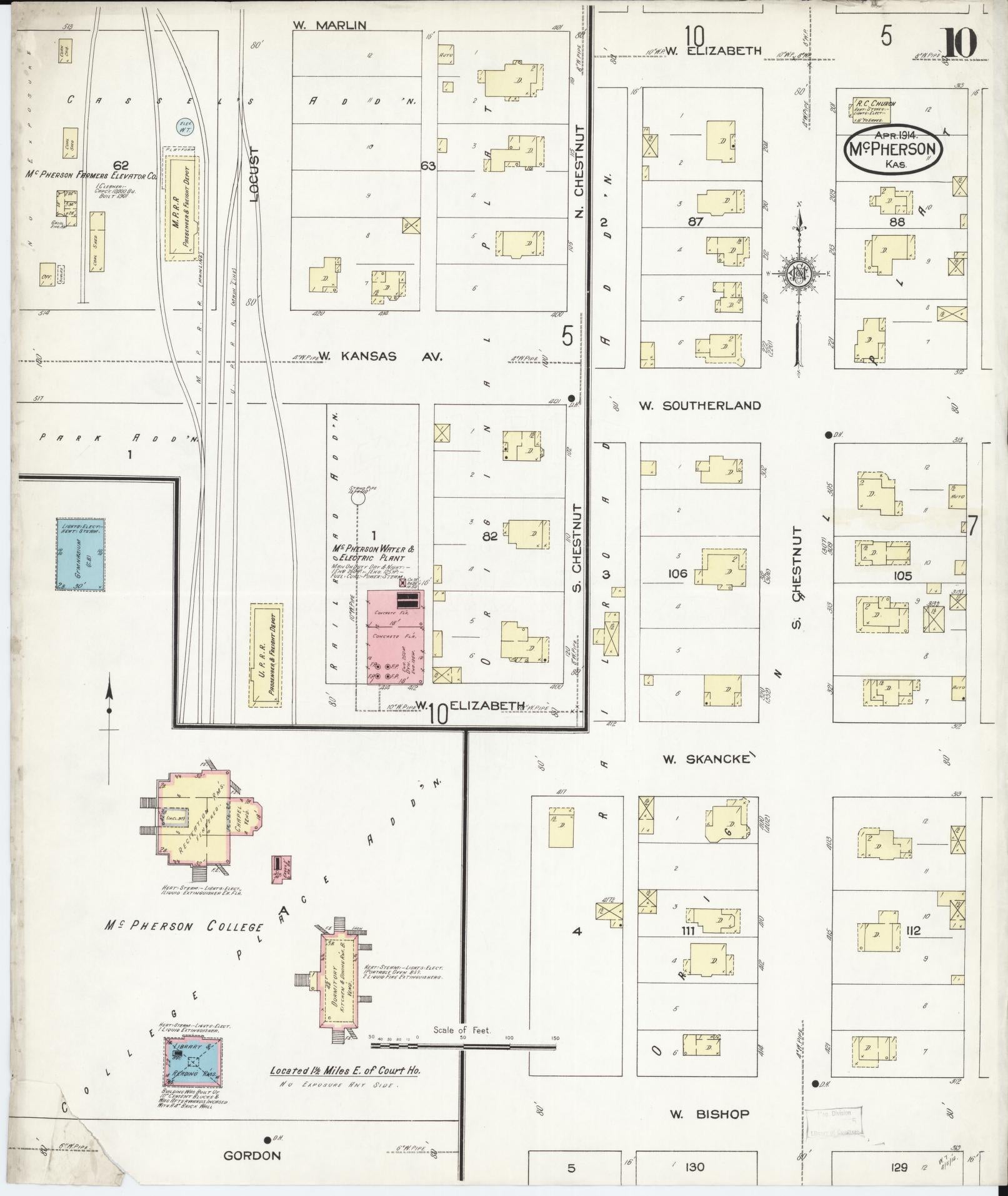 Sanborn Fire Insurance Map from Mcpherson, Mcpherson County, Kansas (1914), Sheet #0010 - Historic Sanborn Fire Insurance Map Print, vintage old map wall art, antique decor, genealogy gift, Kansas Kansas map
