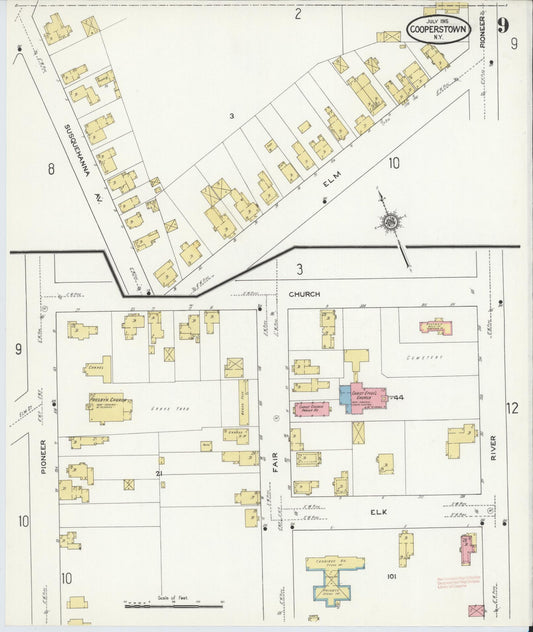 Sanborn Fire Insurance Map from Cooperstown, Otsego County, New York (1915), Sheet #0009 - Historic Sanborn Fire Insurance Map Print, vintage old map wall art, antique decor, genealogy gift, New York New York map