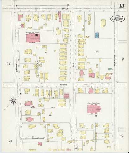 Sanborn Fire Insurance Map from Charleston, Kanawha County, West Virginia (1907), Sheet #0018 - Complete Map Set gallery image, historic Sanborn map, vintage wall art, West Virginia West Virginia