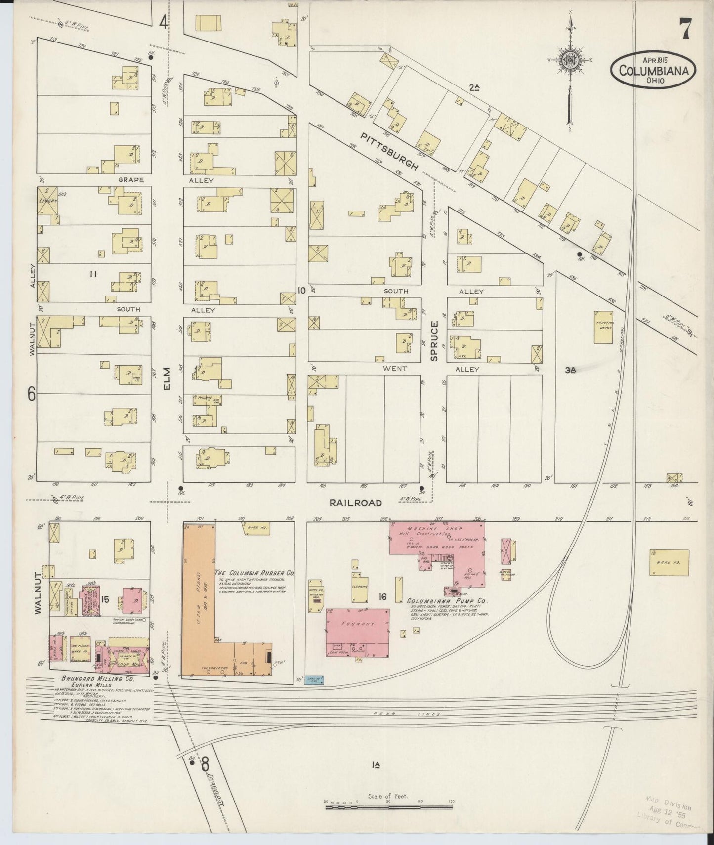 Sanborn Fire Insurance Map from Columbiana, Columbiana County, Ohio (1915), Sheet #0007 - Historic Sanborn Fire Insurance Map Print, vintage old map wall art, antique decor, genealogy gift, Ohio Ohio map
