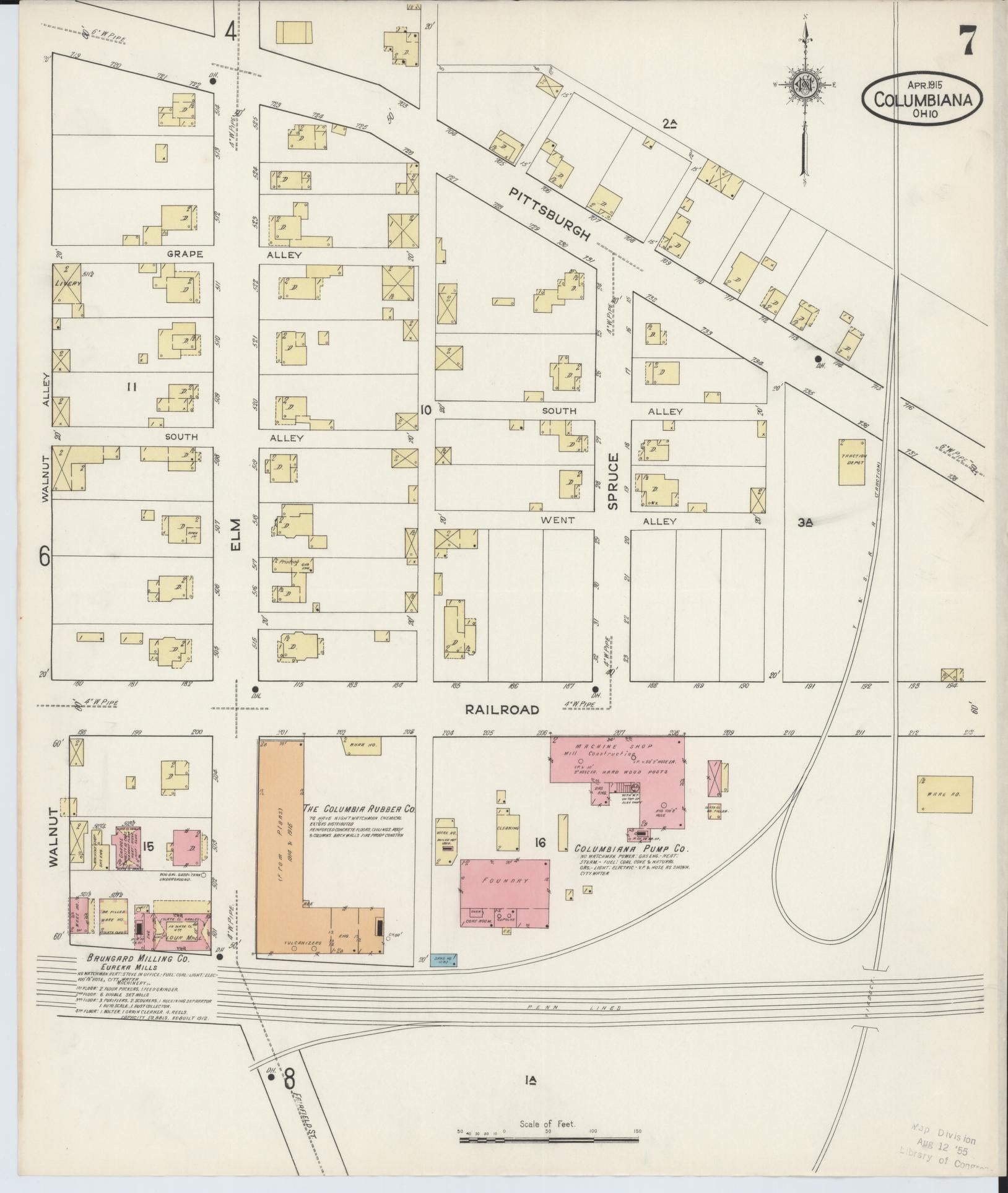 Sanborn Fire Insurance Map from Columbiana, Columbiana County, Ohio (1915), Sheet #0007 - Historic Sanborn Fire Insurance Map Print, vintage old map wall art, antique decor, genealogy gift, Ohio Ohio map