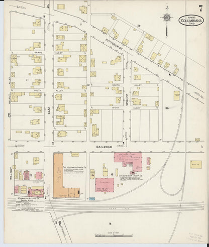 Sanborn Fire Insurance Map from Columbiana, Columbiana County, Ohio (1915), Sheet #0007 - Historic Sanborn Fire Insurance Map Print, vintage old map wall art, antique decor, genealogy gift, Ohio Ohio map