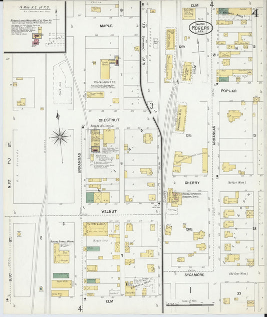 Sanborn Fire Insurance Map from Rogers, Benton County, Arkansas (1901), Sheet #0004 - Historic Sanborn Fire Insurance Map Print, vintage old map wall art, antique decor, genealogy gift, Arkansas Arkansas map