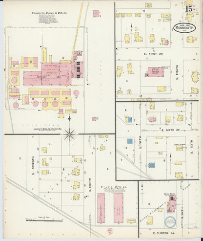 Sanborn Fire Insurance Map from Monmouth, Warren County, Illinois (1907), Sheet #0015 - Complete Map Set gallery image, historic Sanborn map, vintage wall art, Illinois Illinois