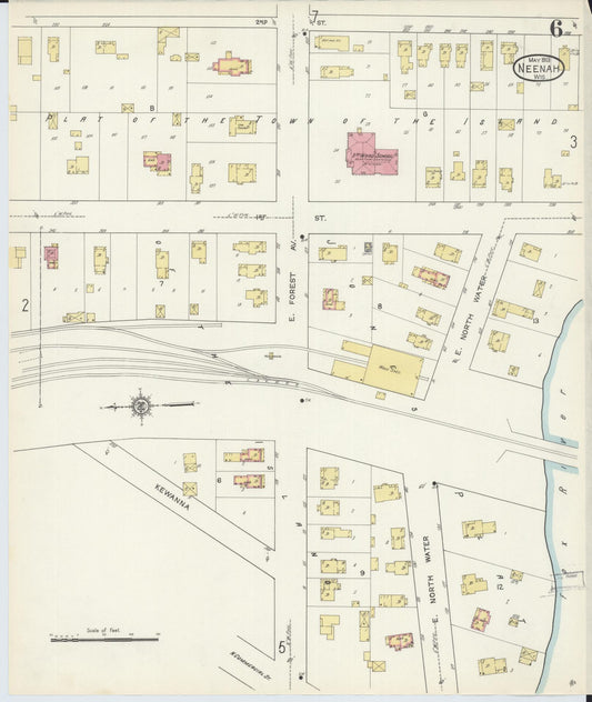 Sanborn Fire Insurance Map from Neenah, Winnebago County, Wisconsin (1913), Sheet #0006 - Historic Sanborn Fire Insurance Map Print, vintage old map wall art, antique decor, genealogy gift, Wisconsin Wisconsin map