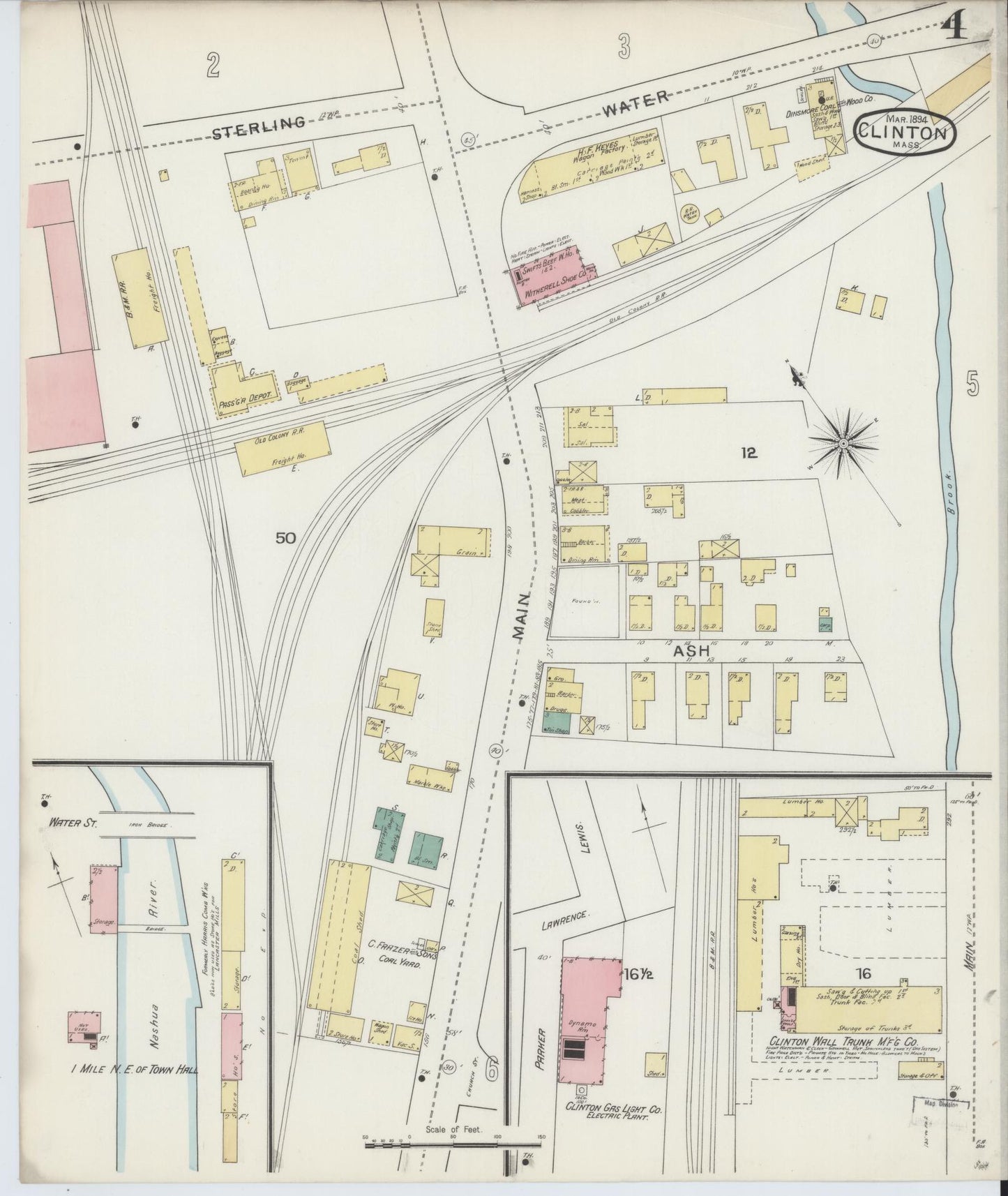 Sanborn Fire Insurance Map from Clinton, Worcester County, Massachusetts (1894), Sheet #0004 - Complete Map Set gallery image, historic Sanborn map, vintage wall art, Massachusetts Massachusetts