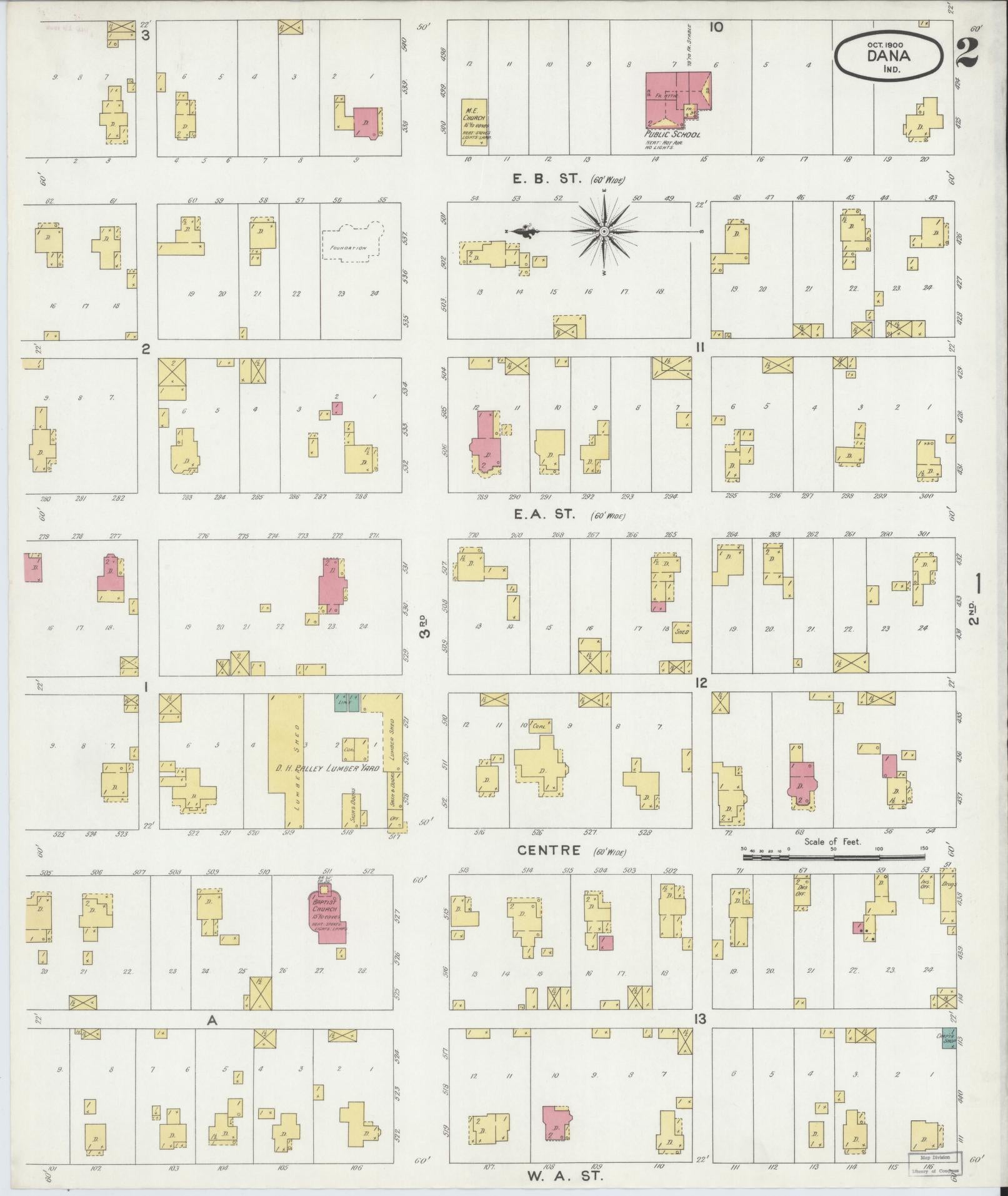 Sanborn Fire Insurance Map from Dana, Vermillion County, Indiana (1900), Sheet #0002 - Complete Map Set gallery image, historic Sanborn map, vintage wall art, Indiana Indiana