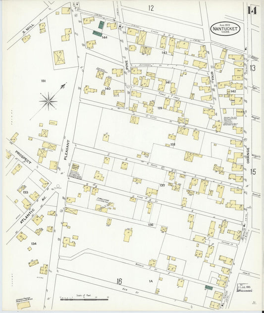 Sanborn Fire Insurance Map from Nantucket, Nantucket County, Massachusetts (1909), Sheet #0014 - Historic Sanborn Fire Insurance Map Print, vintage old map wall art, antique decor, genealogy gift, Massachusetts Massachusetts map