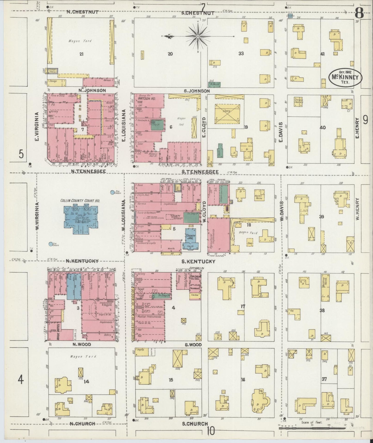 Sanborn Fire Insurance Map from McKinney, Collin County, Texas (1902), Sheet #0008 - Historic Sanborn Fire Insurance Map Print, vintage old map wall art, antique decor, genealogy gift, Texas Texas map