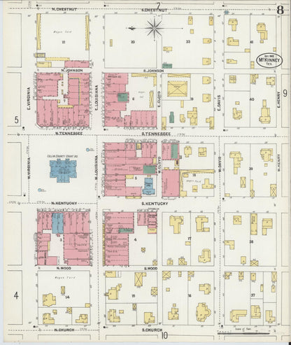 Sanborn Fire Insurance Map from McKinney, Collin County, Texas (1902), Sheet #0008 - Historic Sanborn Fire Insurance Map Print, vintage old map wall art, antique decor, genealogy gift, Texas Texas map