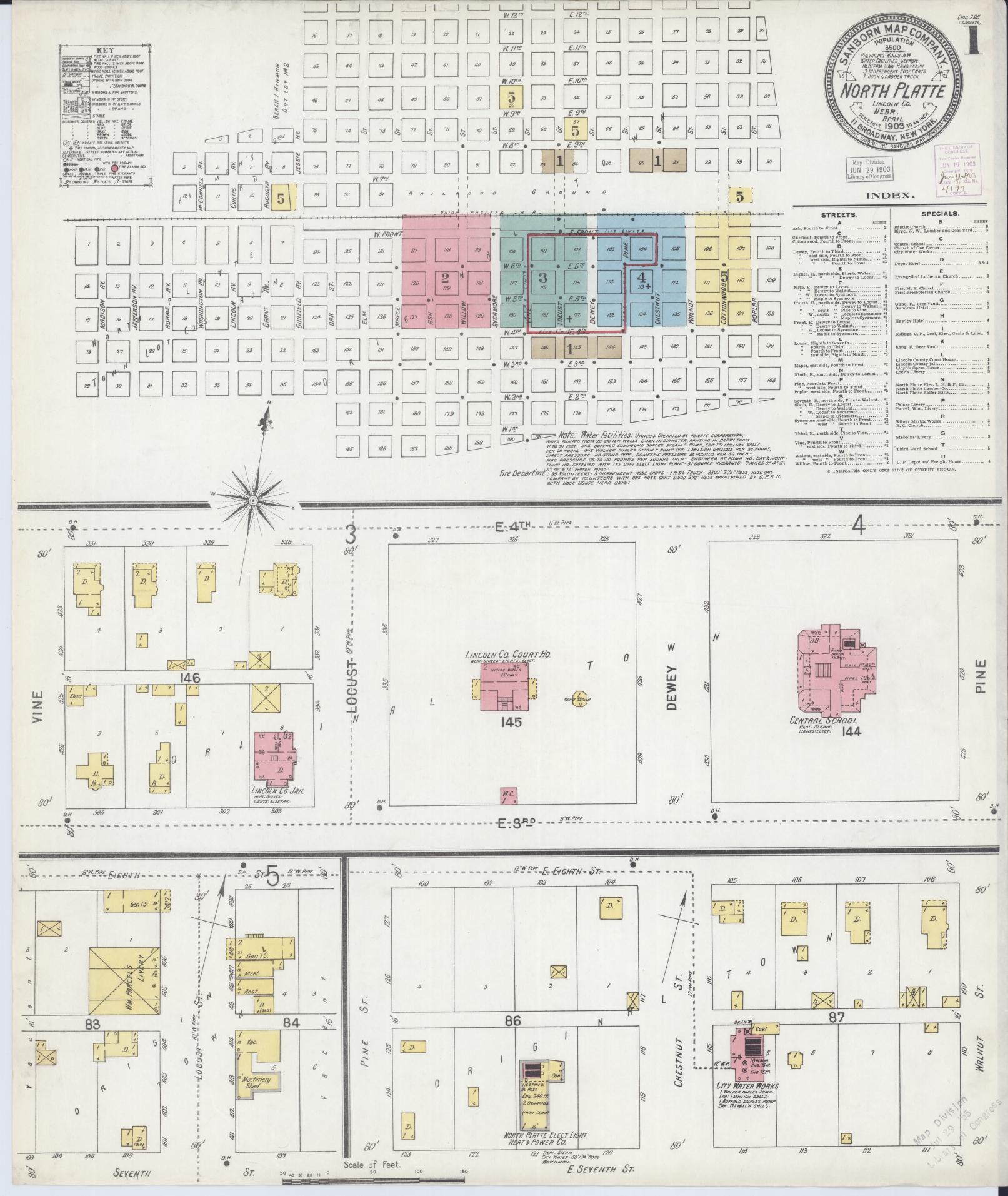 Sanborn Fire Insurance Map from North Platte, Lincoln County, Nebraska (1903), Sheet #0001 - Complete Map Set gallery image, historic Sanborn map, vintage wall art, Nebraska Nebraska