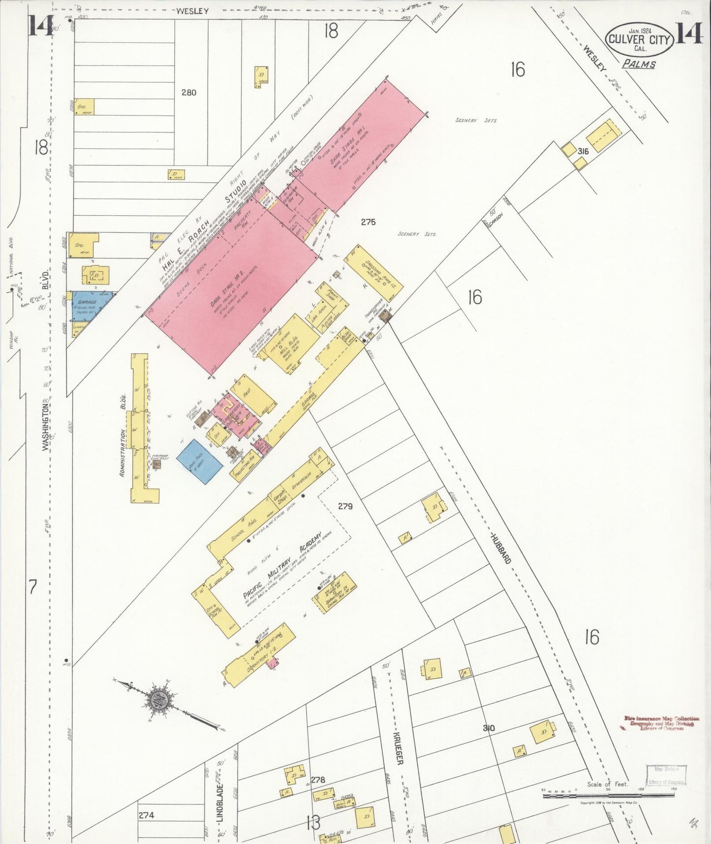 Sanborn Fire Insurance Map from Culver City, Los Angeles County, California (1924), Sheet #0014 - Complete Map Set gallery image, historic Sanborn map, vintage wall art, California California