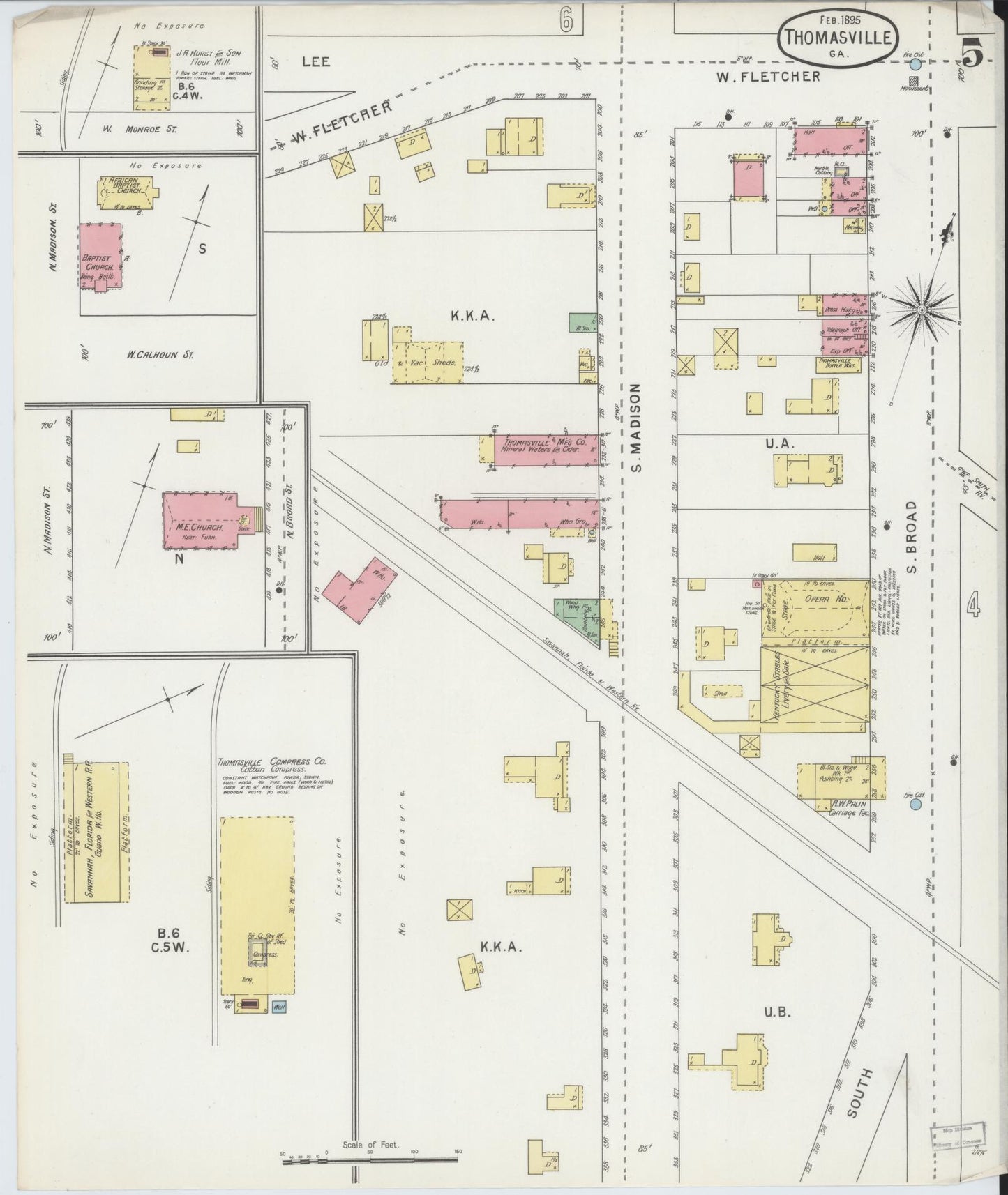 Sanborn Fire Insurance Map from Thomasville, Thomas County, Georgia (1895), Sheet #0005 - Complete Map Set gallery image, historic Sanborn map, vintage wall art, Georgia Georgia