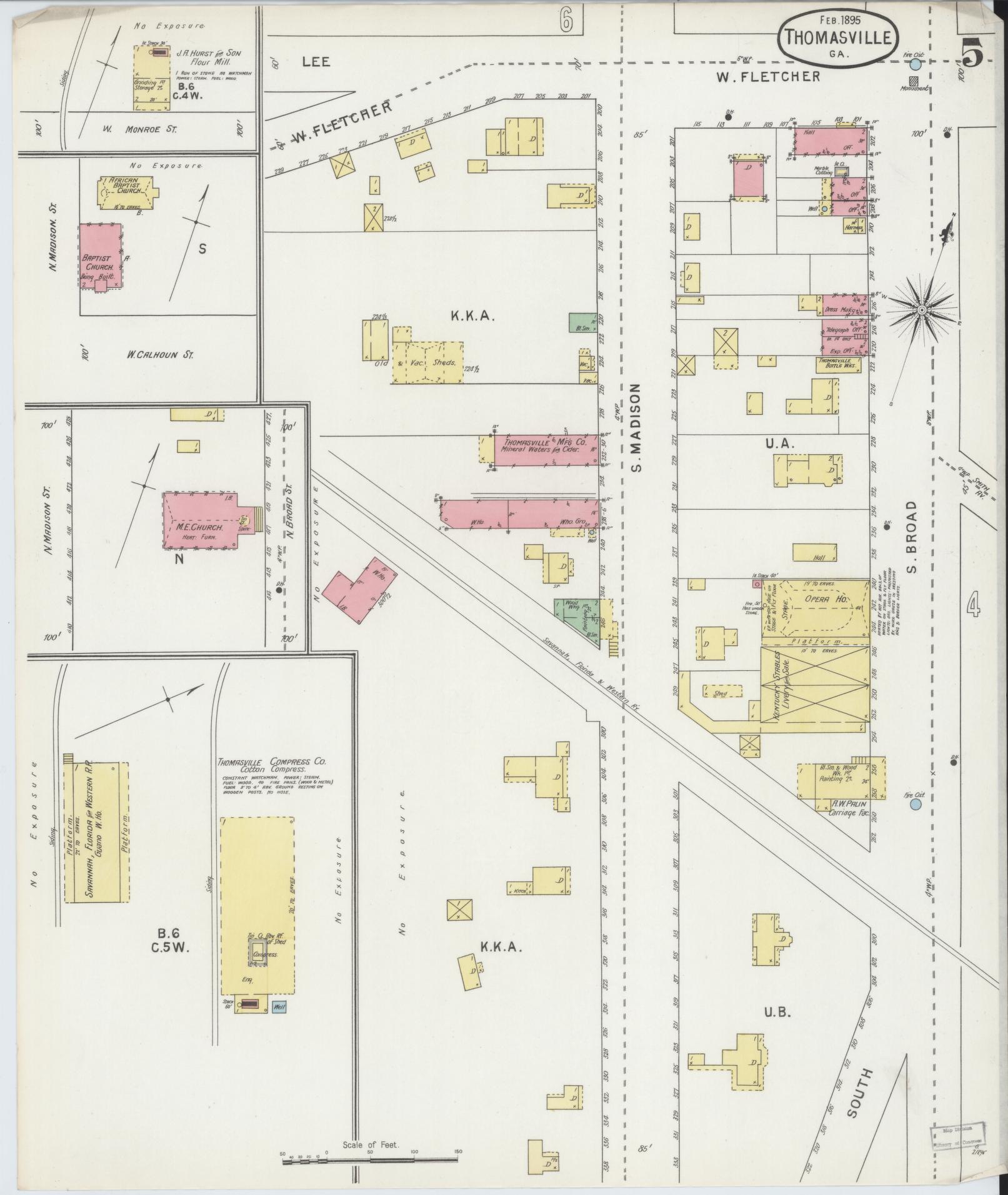 Sanborn Fire Insurance Map from Thomasville, Thomas County, Georgia (1895), Sheet #0005 - Complete Map Set gallery image, historic Sanborn map, vintage wall art, Georgia Georgia