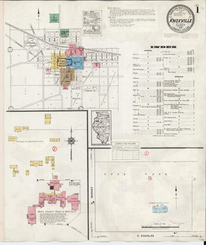 Sanborn Fire Insurance Map from Knoxville, Knox County, Illinois (1944), Sheet #0001 - Complete Map Set gallery image, historic Sanborn map, vintage wall art, Illinois Illinois