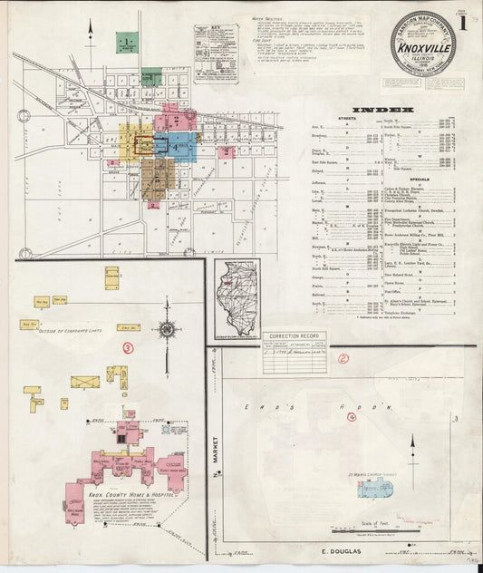 Sanborn Fire Insurance Map from Knoxville, Knox County, Illinois (1944), Sheet #0001 - Complete Map Set gallery image, historic Sanborn map, vintage wall art, Illinois Illinois