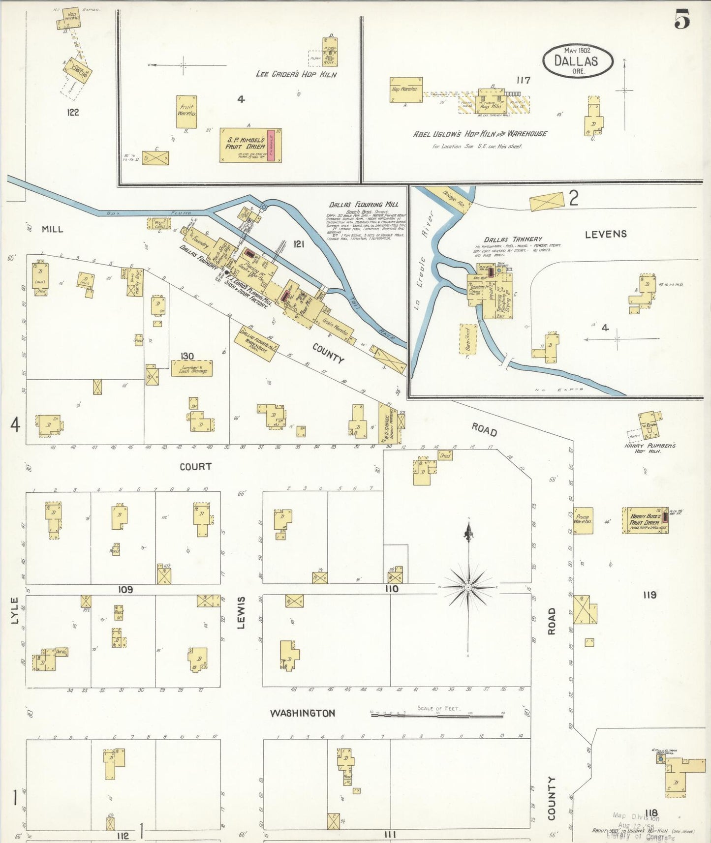 Sanborn Fire Insurance Map from Dallas, Polk County, Oregon (1902), Sheet #0005 - Historic Sanborn Fire Insurance Map Print, vintage old map wall art, antique decor, genealogy gift, Oregon Oregon map
