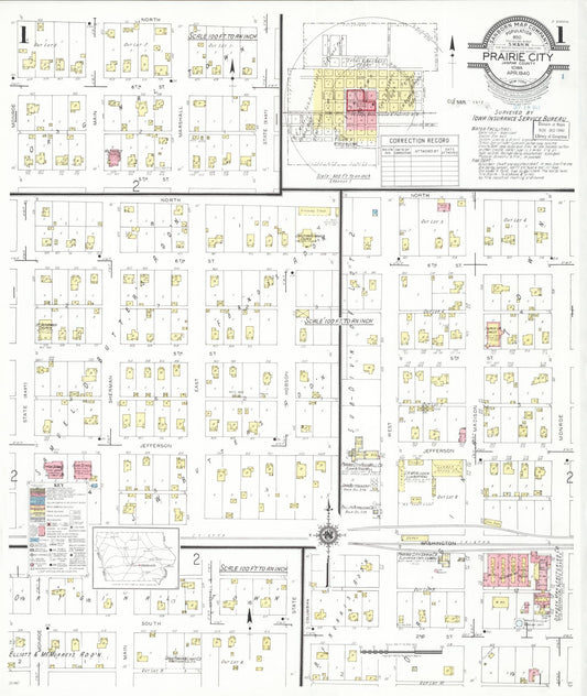 Sanborn Fire Insurance Map from Prairie City, Jasper County, Iowa (1940), Sheet #0001 - Historic Sanborn Fire Insurance Map Print, vintage old map wall art