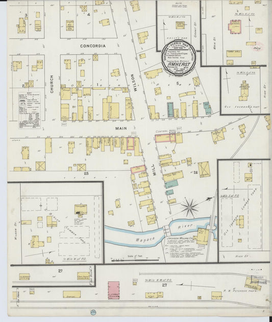 Sanborn Fire Insurance Map from Amherst, Portage County, Wisconsin (1894), Sheet #0001 - Historic Sanborn Fire Insurance Map Print, vintage old map wall art, antique decor, genealogy gift, Wisconsin Wisconsin map