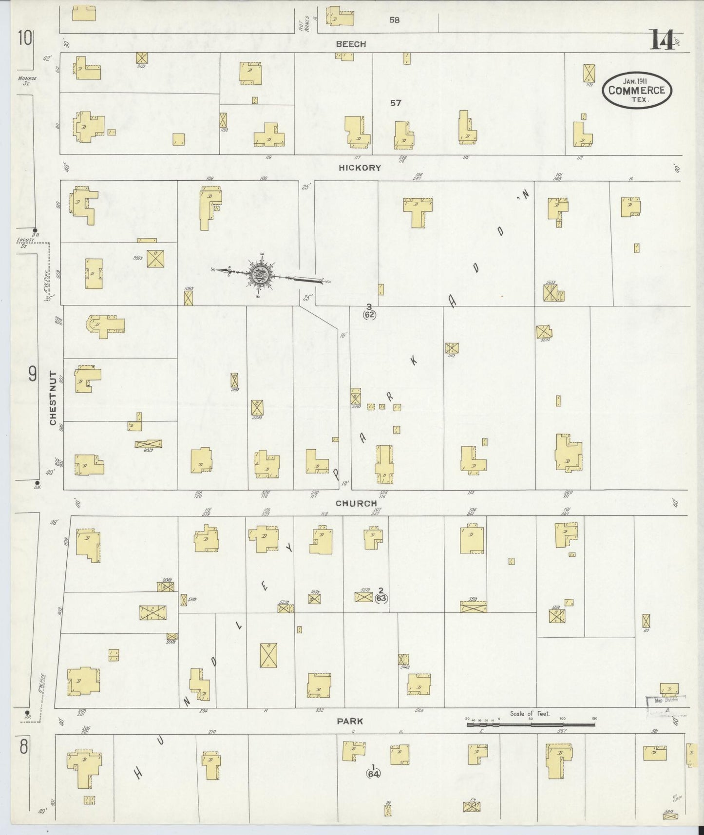 Sanborn Fire Insurance Map from Commerce, Hunt County, Texas (1911), Sheet #0014 - Historic Sanborn Fire Insurance Map Print, vintage old map wall art, antique decor, genealogy gift, Texas Texas map