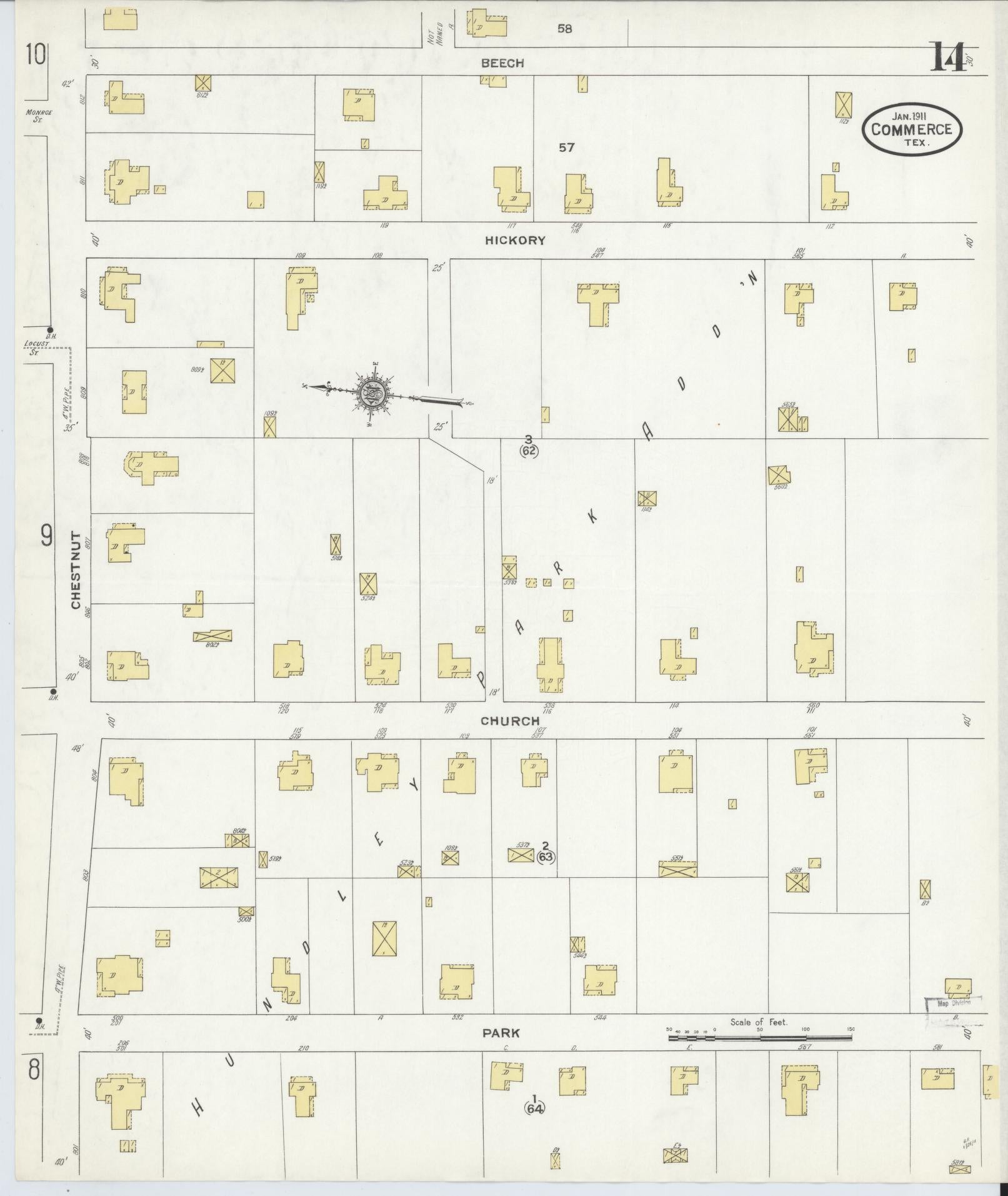 Sanborn Fire Insurance Map from Commerce, Hunt County, Texas (1911), Sheet #0014 - Historic Sanborn Fire Insurance Map Print, vintage old map wall art, antique decor, genealogy gift, Texas Texas map