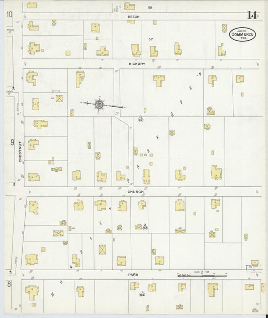 Sanborn Fire Insurance Map from Commerce, Hunt County, Texas (1911), Sheet #0014 - Historic Sanborn Fire Insurance Map Print, vintage old map wall art, antique decor, genealogy gift, Texas Texas map